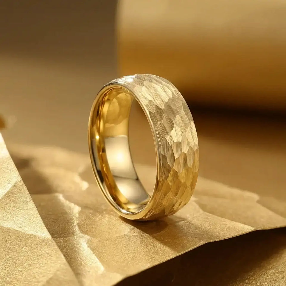 GILDUR Domed Hammered Finish Gold Plated Tungsten Ring - 8mm - Larson Jewelers