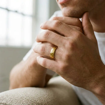 GILDUR Domed Hammered Finish Gold Plated Tungsten Ring - 8mm - Larson Jewelers