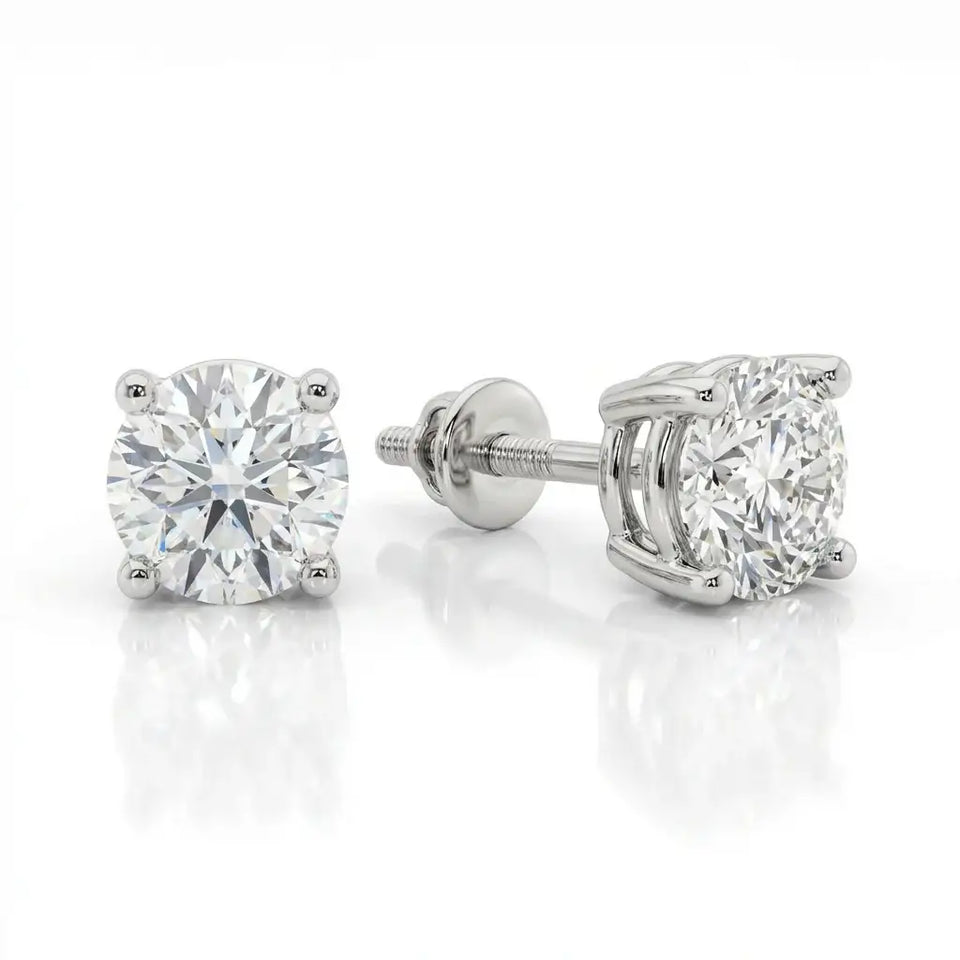 14K White Gold 4-Prong Solitaire Basket Studs with Lab Grown Diamond - Larson Jewelers