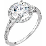VIVIENNE Pavé Halo Four Prong Solitaire Lab Diamond Engagement Ring in 14K White Gold - Larson Jewelers