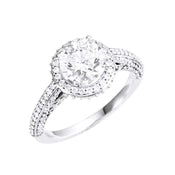 MADELEINE Halo Style Four Prong Lab Diamond Engagement Ring with Round Stone Setting in 18K White Gold - Larson Jewelers