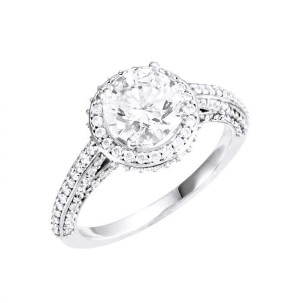 MADELEINE Halo Style Four Prong Lab Diamond Engagement Ring with Round Stone Setting in Platinum - Larson Jewelers