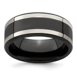 Edward Mirell Titanium Black Ti & Sterling Silver Inlay 9mm Band - Larson Jewelers