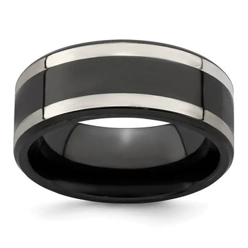 Edward Mirell Titanium Black Ti & Sterling Silver Inlay 9mm Band - Larson Jewelers