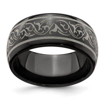 Edward Mirell Titanium Black Ti Domed Laser Patterned 10mm Band - Larson Jewelers