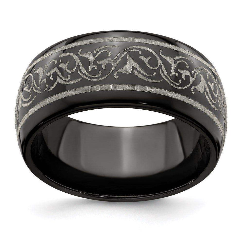 Edward Mirell Titanium Black Ti Domed Laser Patterned 10mm Band - Larson Jewelers
