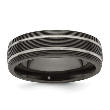 Edward Mirell Titanium Black Ti Textured Lines 7mm Band - Larson Jewelers