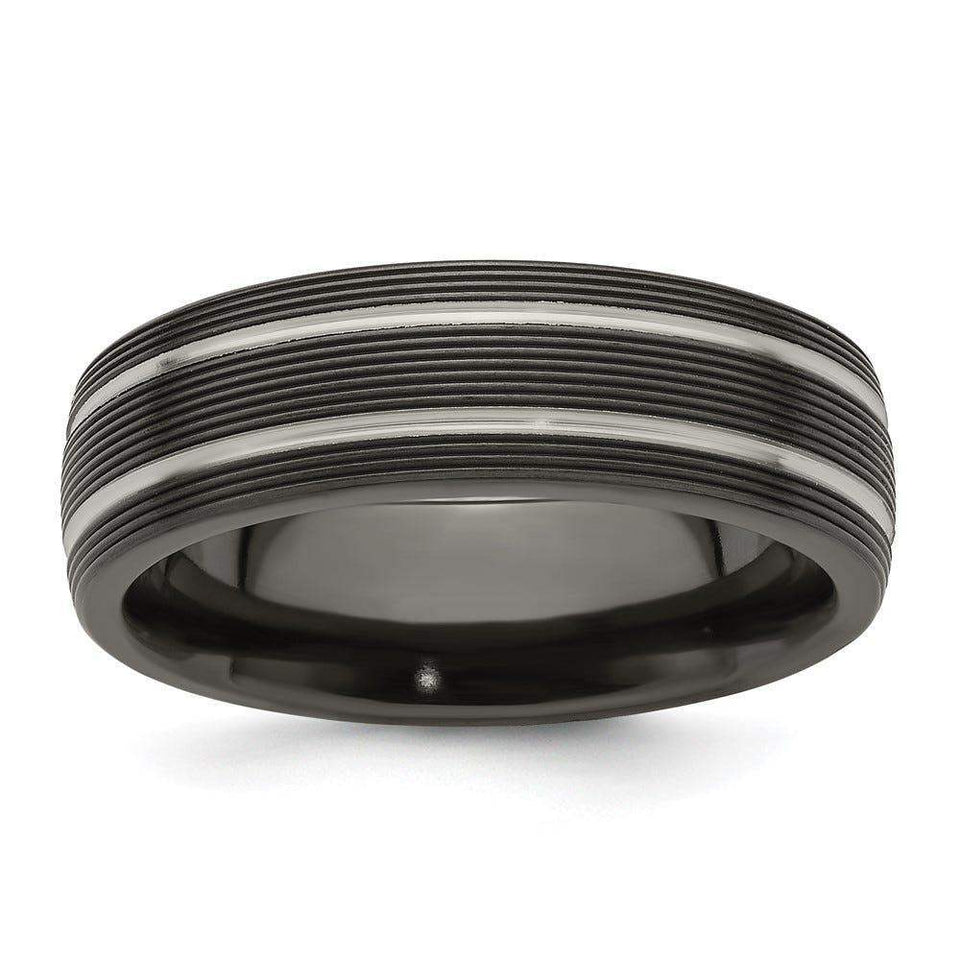 Edward Mirell Titanium Black Ti Textured Lines 7mm Band - Larson Jewelers