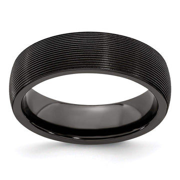 Edward Mirell Titanium Black Ti Domed Textured Lines 6mm Band - Larson Jewelers