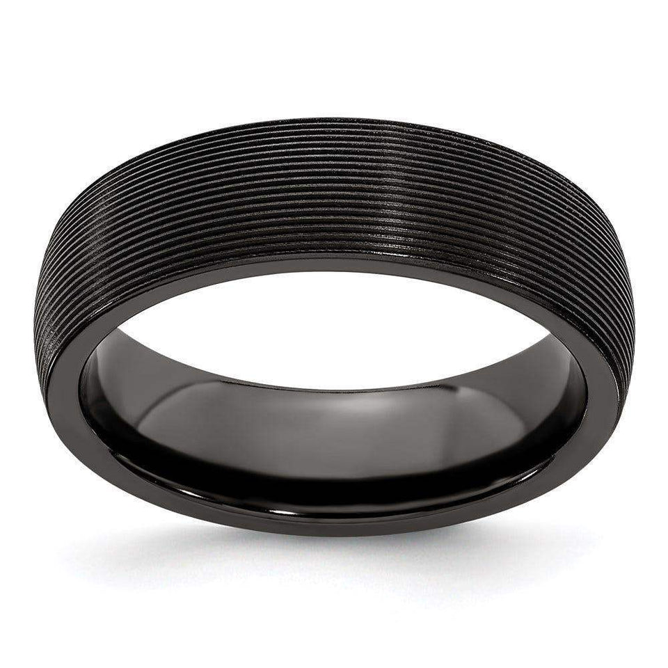 Edward Mirell Titanium Black Ti Domed Textured Lines 6mm Band - Larson Jewelers