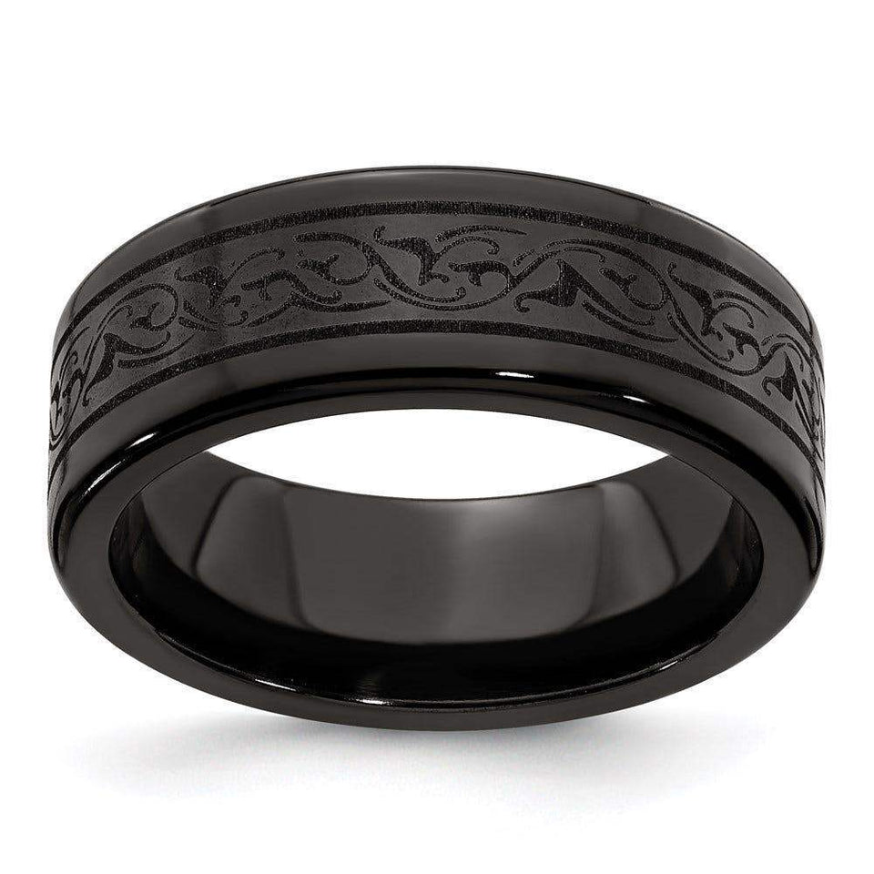 Edward Mirell Titanium Black Ti Laser 8mm Band - Larson Jewelers