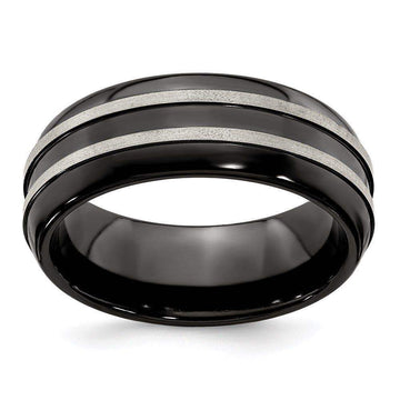 Edward Mirell Titanium Brushed/Polished/Grooved Black Ti 8mm Ring - Larson Jewelers