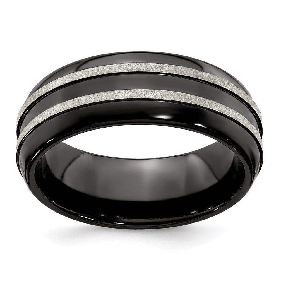 Edward Mirell Titanium Brushed/Polished/Grooved Black Ti 8mm Ring - Larson Jewelers