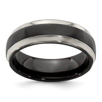 Edward Mirell Titanium Black Ti Polished Domed with Cut Edges 7mm Band - Larson Jewelers