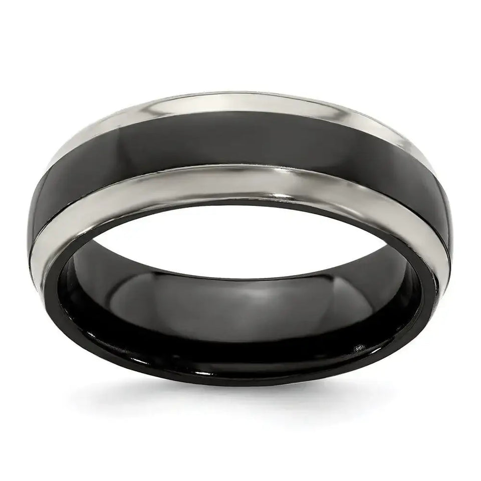 Edward Mirell Titanium Black Ti Polished Domed with Cut Edges 7mm Band - Larson Jewelers