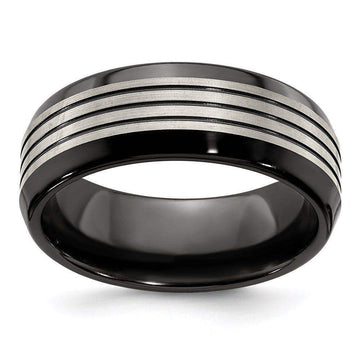 Edward Mirell Titanium Black Ti Flat Top Beveled Edge 8mm Band - Larson Jewelers
