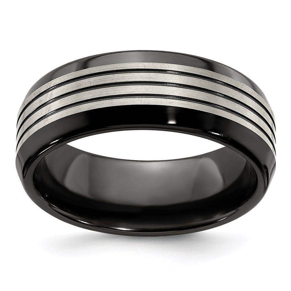Edward Mirell Titanium Black Ti Flat Top Beveled Edge 8mm Band - Larson Jewelers