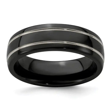 Edward Mirell Titanium Black Ti & Grey Grooved 7mm Band - Larson Jewelers