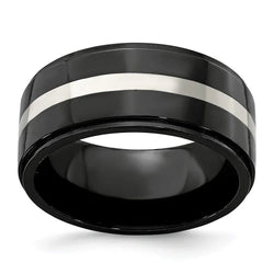 Edward Mirell Titanium Black Ti & Sterling Silver Inlay 10mm Band - Larson Jewelers