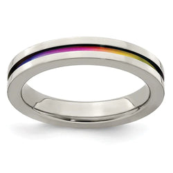 Edward Mirell Gray Titanium Rainbow Anodized Grooved Flat 4mm Band - Larson Jewelers