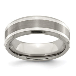 Edward Mirell Titanium Brushed/Polished with Argentium Sterling Silver Inlay Flat Beveled Edge 7mm Band - Larson Jewelers