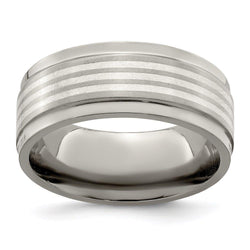 Edward Mirell Titanium w/Sterling Silver Inlay Beveled Edge 9mm Band - Larson Jewelers