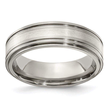 Edward Mirell Titanium Brushed&Polished w/Sterling Silver 7mm Band - Larson Jewelers