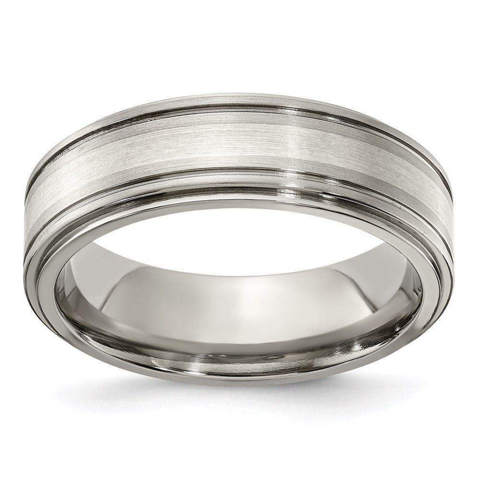 Edward Mirell Titanium Brushed&Polished w/Sterling Silver 7mm Band - Larson Jewelers