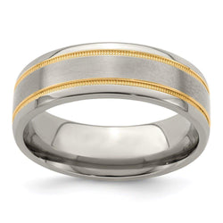 Edward Mirell Titanium &14K Satin & Polished Millgrain 7mm Band - Larson Jewelers