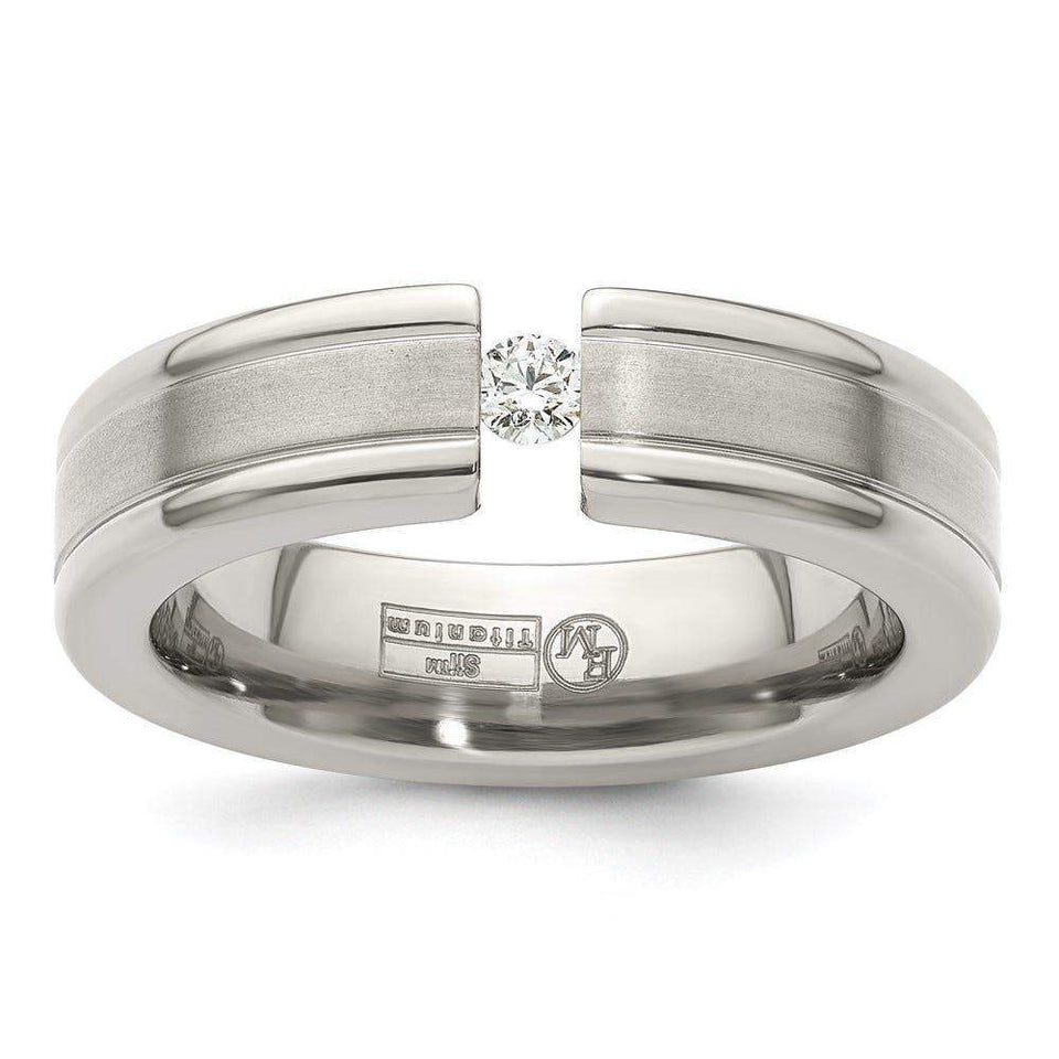 Edward Mirell Titanium Tension-set 1/10 carat Diamond Brushed/Polished Grooved 6mm Flat Band - Larson Jewelers