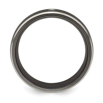 Edward Mirell Black Ti with Grey Titanium Edge .03 carat Diamond with Sterling Silver Bezel 7mm Band - Larson Jewelers