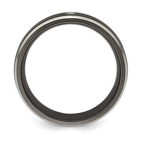 Edward Mirell Black Ti with Grey Titanium Edge .03 carat Diamond with Sterling Silver Bezel 7mm Band - Larson Jewelers