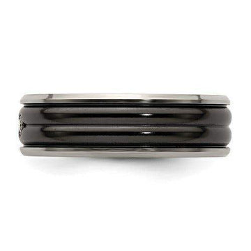 Edward Mirell Black Ti with Grey Titanium Edge .03 carat Diamond with Sterling Silver Bezel 7mm Band - Larson Jewelers
