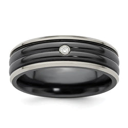 Edward Mirell Black Ti with Grey Titanium Edge .03 carat Diamond with Sterling Silver Bezel 7mm Band - Larson Jewelers