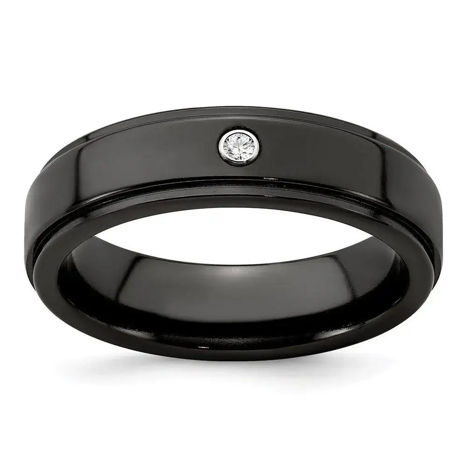 Edward Mirell Black Ti .03ct Dia w/ Sterling Silver Bezel 6mm Band - Larson Jewelers