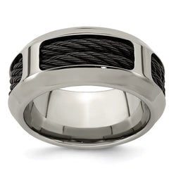 Edward Mirell Stainless Steel and Black Ti Double Cable 10.75mm Band - Larson Jewelers