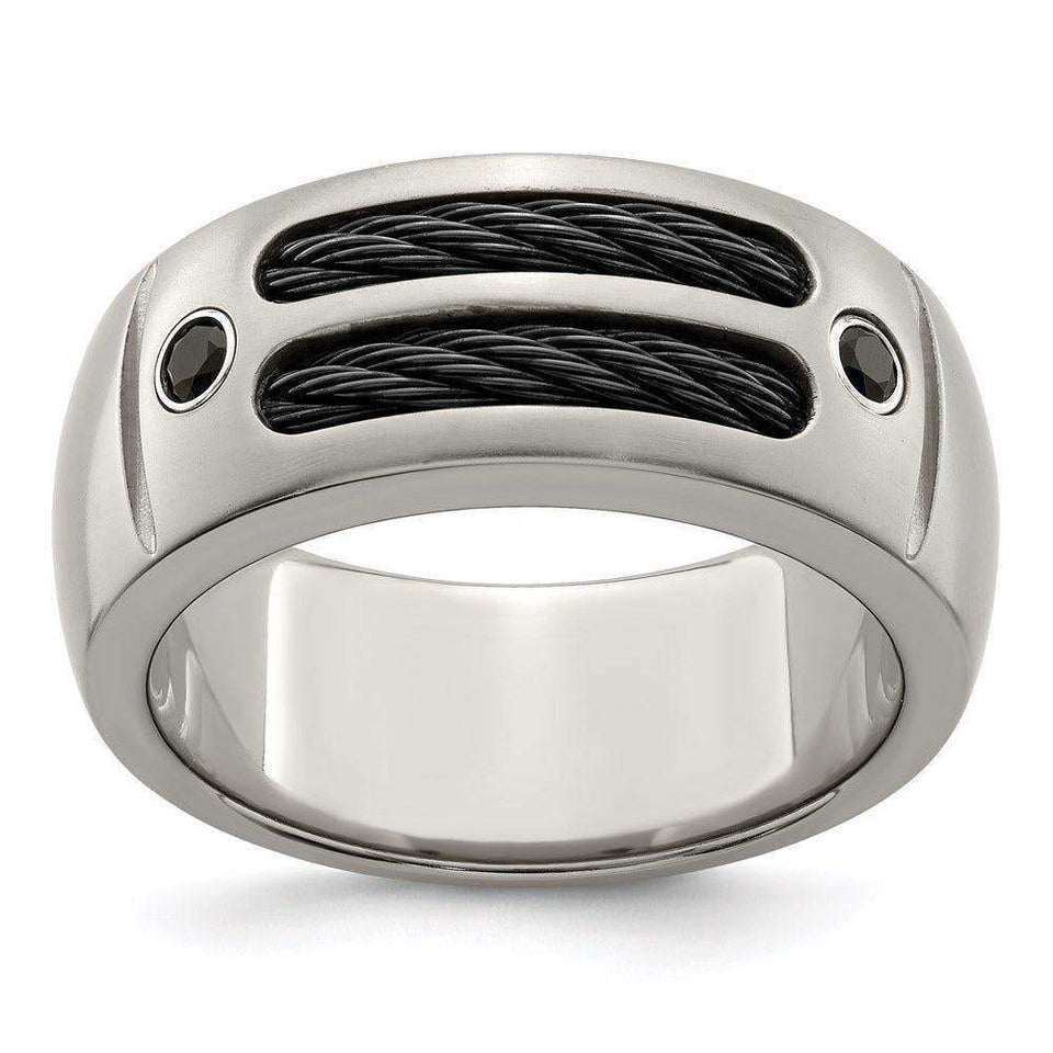 Edward Mirell Titanium Cable & Spinel Argentium SS Bezel 9.25mm Band - Larson Jewelers
