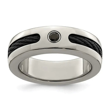 Edward Mirell Titanium Cable and Black Spinel with Sterling Silver Bezel 7mm Band - Larson Jewelers