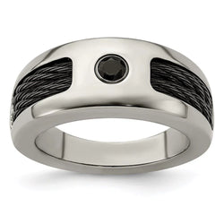 Edward Mirell Titanium Double Cable and Black Spinel with Sterling Silver Bezel 8mm Band - Larson Jewelers