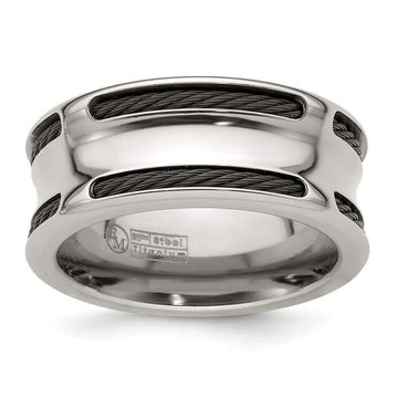 Edward Mirell Stainless Steel & Black Ti Cable Polished Concave 10mm Ring - Larson Jewelers