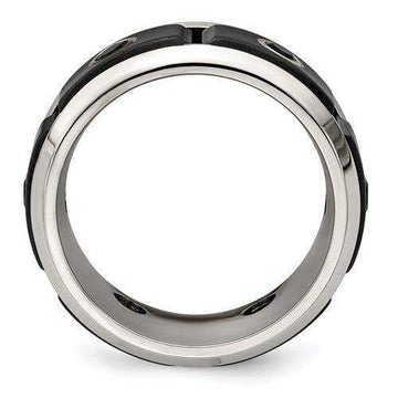 AELIANUS Black Titanium Ring with Black Spinel Setting and polished Edges by Edward Mirell - 11 mm - Larson Jewelers