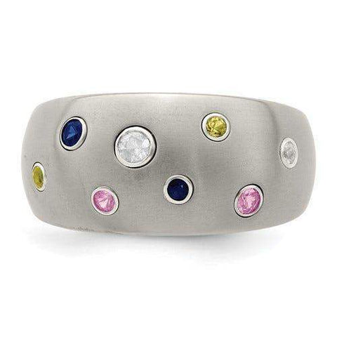 ACCALIA Domed Titanium Ring with Multi-Color Sapphires by Edward Mirell - 12 mm - Larson Jewelers