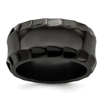 Edward Mirell Black Ti Faceted Edges Polished 12mm Ring - Larson Jewelers