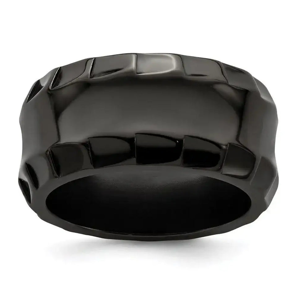 Edward Mirell Black Ti Faceted Edges Polished 12mm Ring - Larson Jewelers