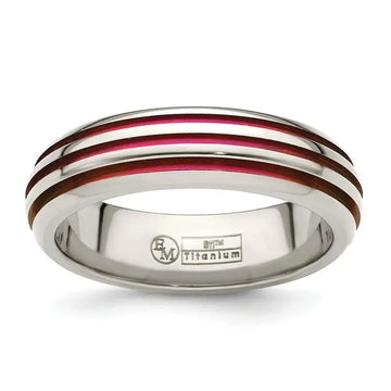 Edward Mirell Titanium Pink Anodized Triple Groove 6mm Band - Larson Jewelers