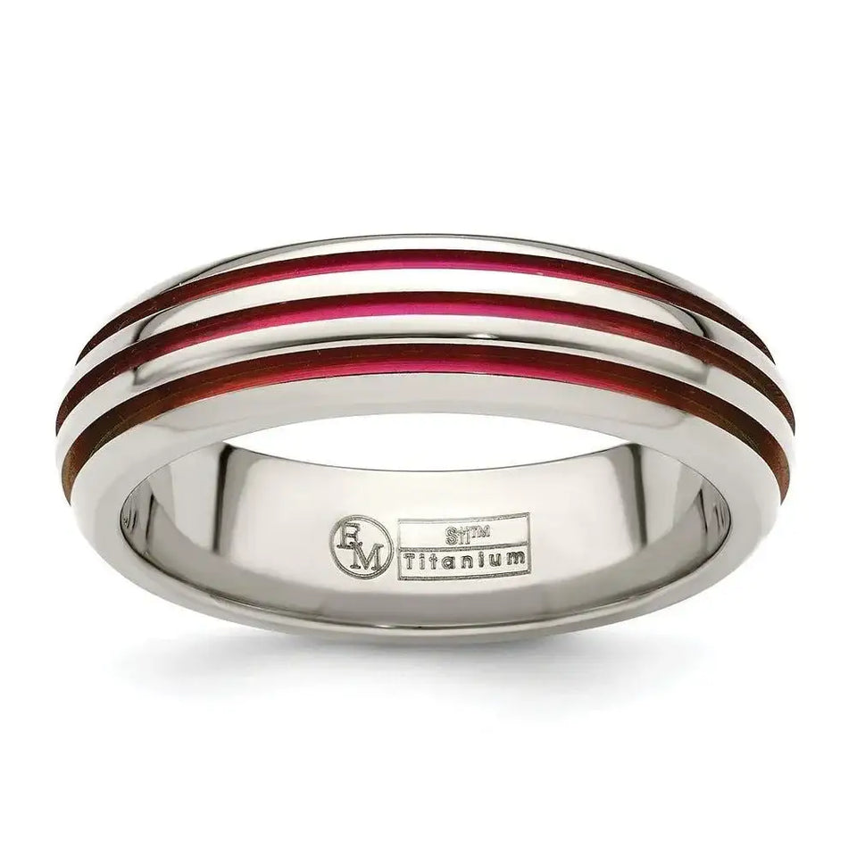 Edward Mirell Titanium Pink Anodized Triple Groove 6mm Band - Larson Jewelers