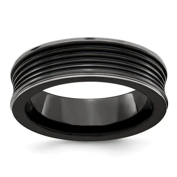 Edward Mirell Black Ti Polished Grooved Concave Ring - Larson Jewelers