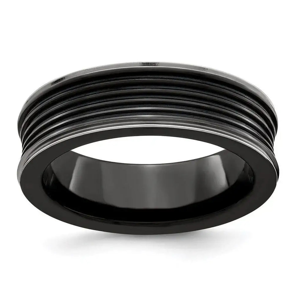 Edward Mirell Black Ti Polished Grooved Concave Ring - Larson Jewelers