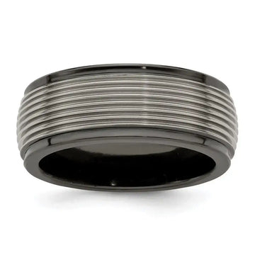 Edward Mirell Black Ti and Titanium Polished Grooved Step Edge 9mm Band - Larson Jewelers