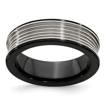 Edward Mirell Black Ti & Titanium Polished Grooved Concave Ring - Larson Jewelers